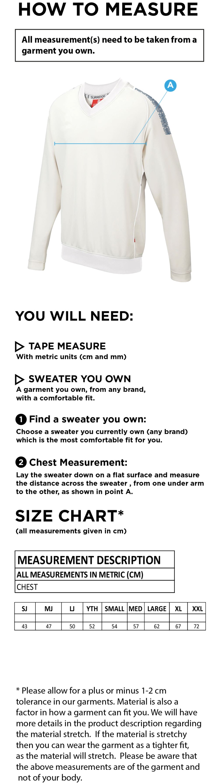 Dual Long Sleeve Sweater - Senior - Size Guide