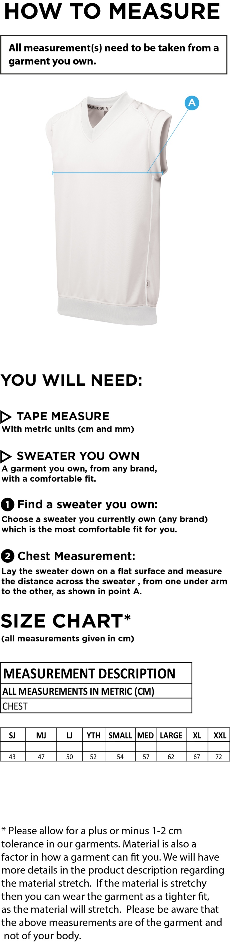 Dual Sleeveless Sweater - Youth - Size Guide