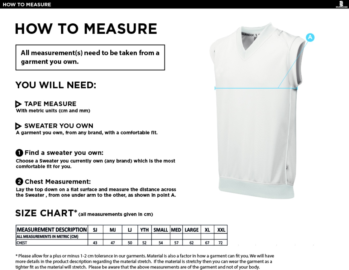 Dual Sleeveless Sweater - Youth - Size Guide