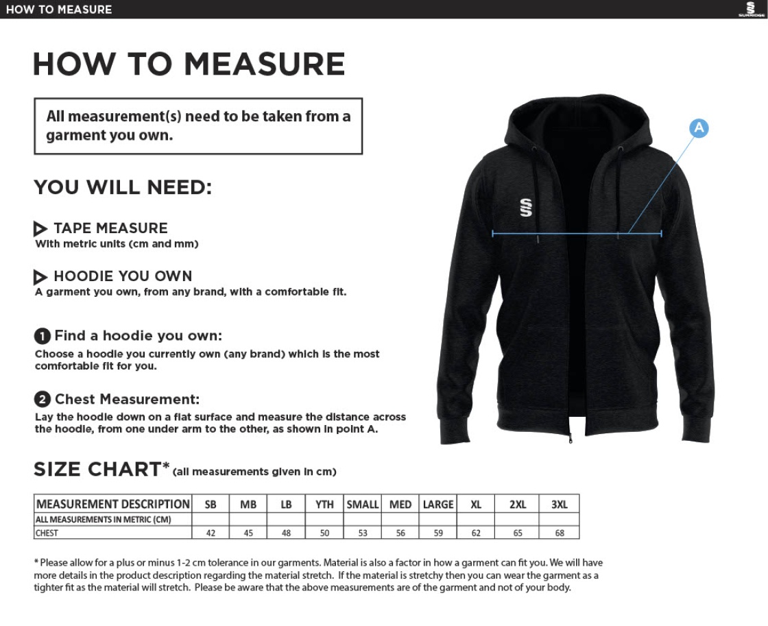 Dual Full Zip Hoody - Senior - Size Guide