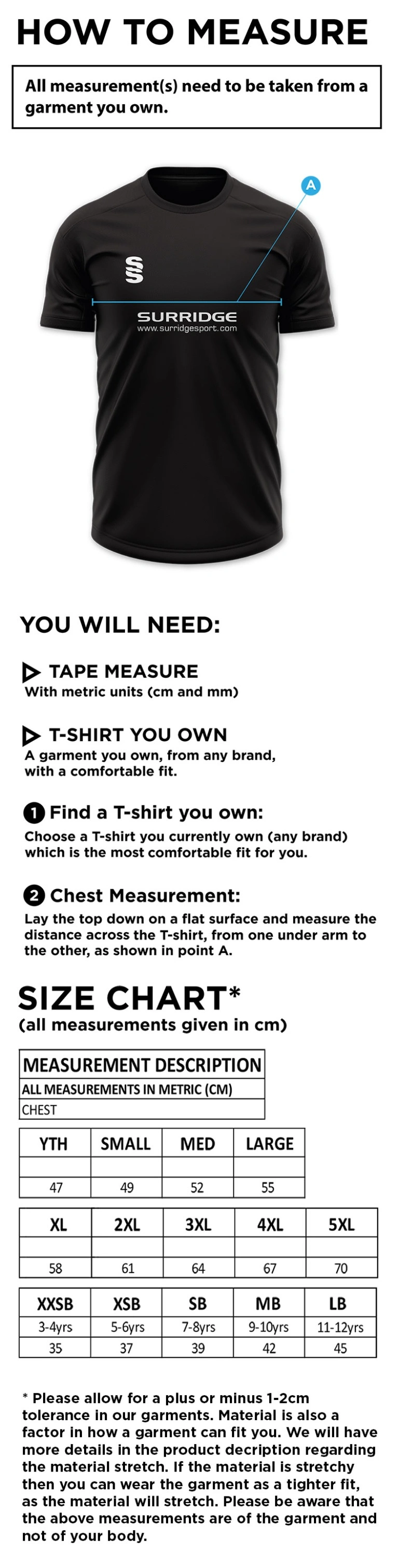 Dual Solid Colour Polo - Senior - Size Guide