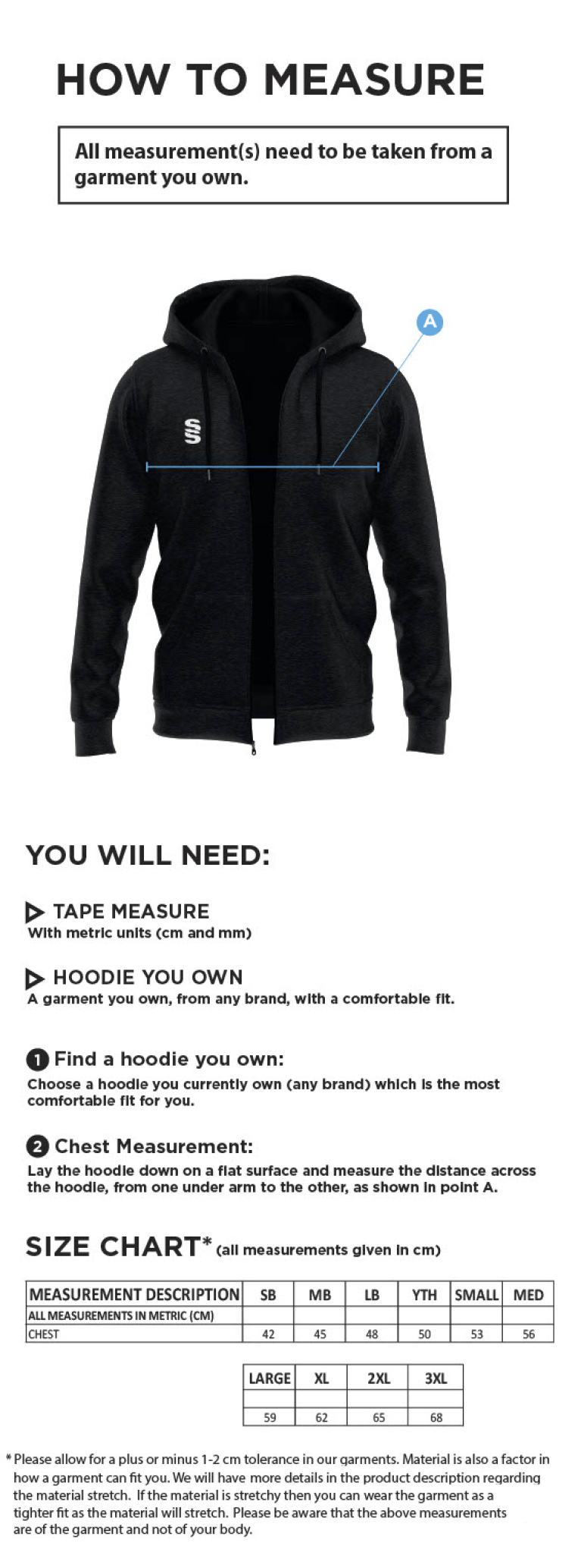 Dual Full Zip Hoody - Senior - Size Guide
