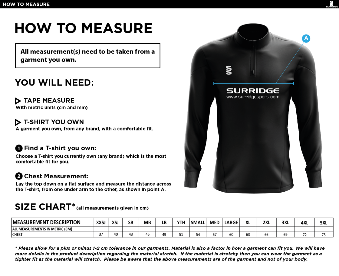 1/4 Zip Dual Performance Top - Youth - Size Guide