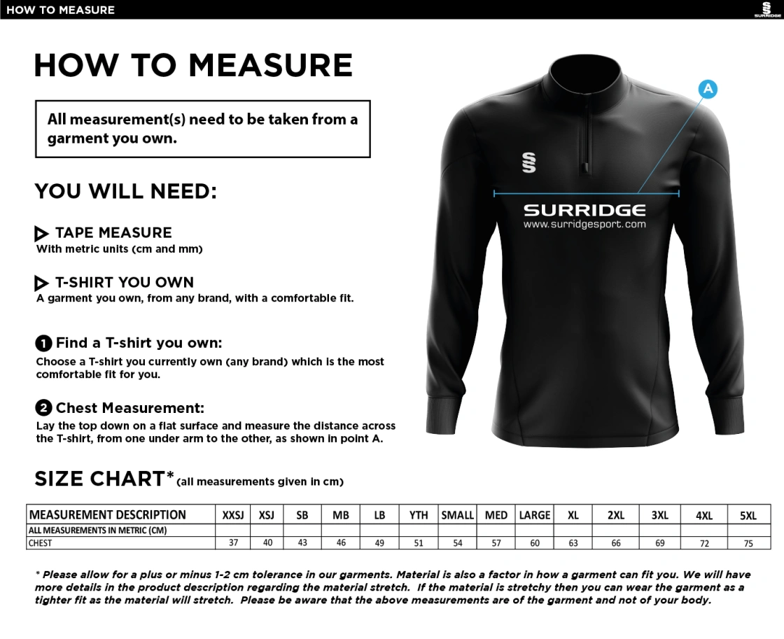 1/4 Zip Dual Performance Top - Senior - Size Guide