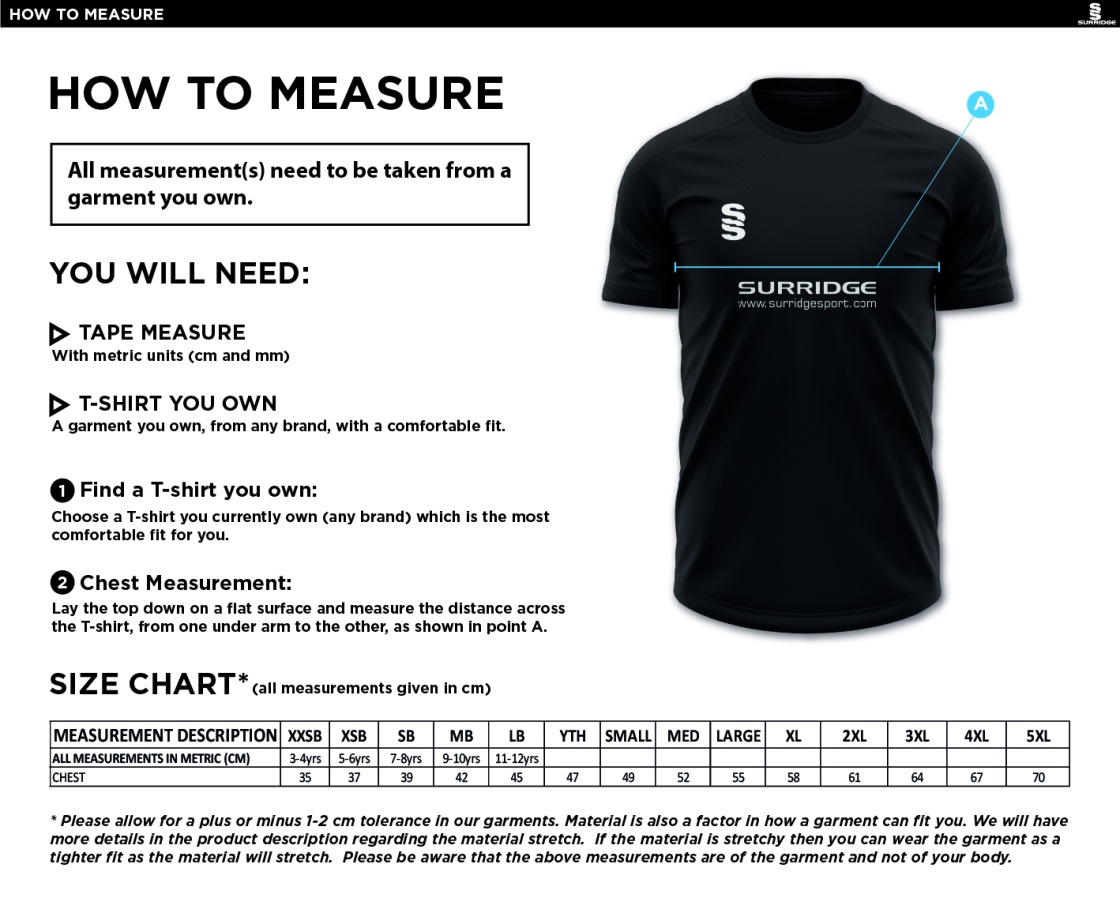 Dual Gym T-shirt - Youth - Size Guide