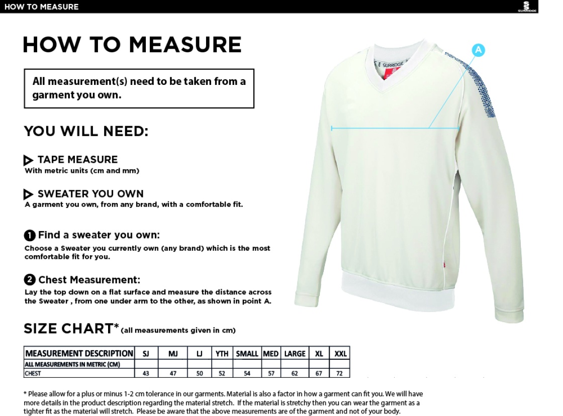Dual Long Sleeve Sweater - Senior - Size Guide