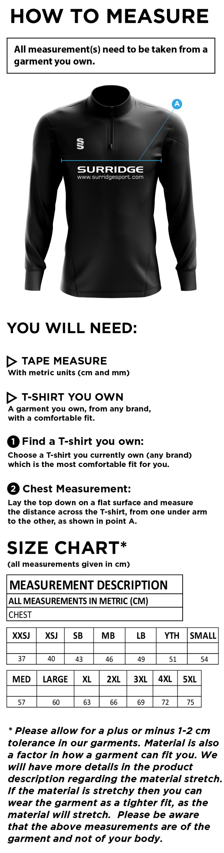 1/4 Zip Dual Performance Top - Youth - Size Guide